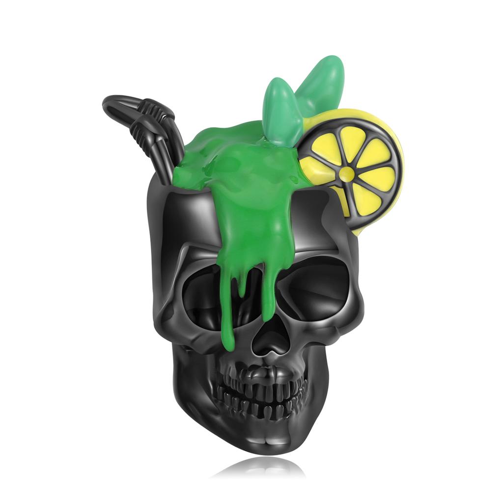 Lemon Juice Skull Authentic 925 Sterling Silver Heart Shape Enamel Skeleton Beads for Women Charms Bracelet Jewelry