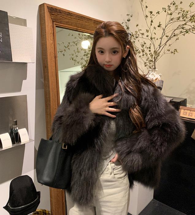 Tuscany imitation fox hair light gold wind fur coat winter new thickened women's short