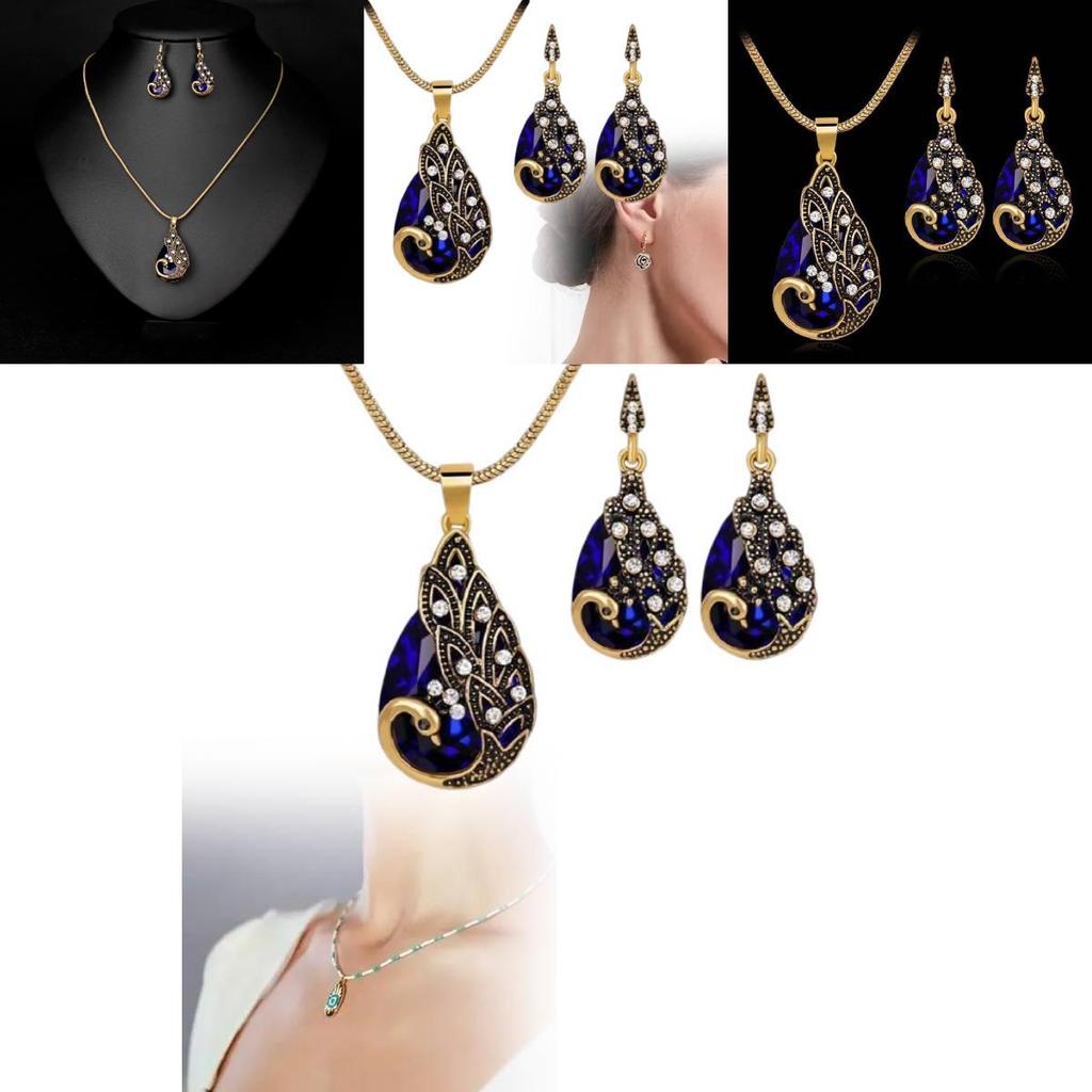 Exquisite European Vintage Peacock Jewelry Set Stunning Gemstone Necklace And Earrings