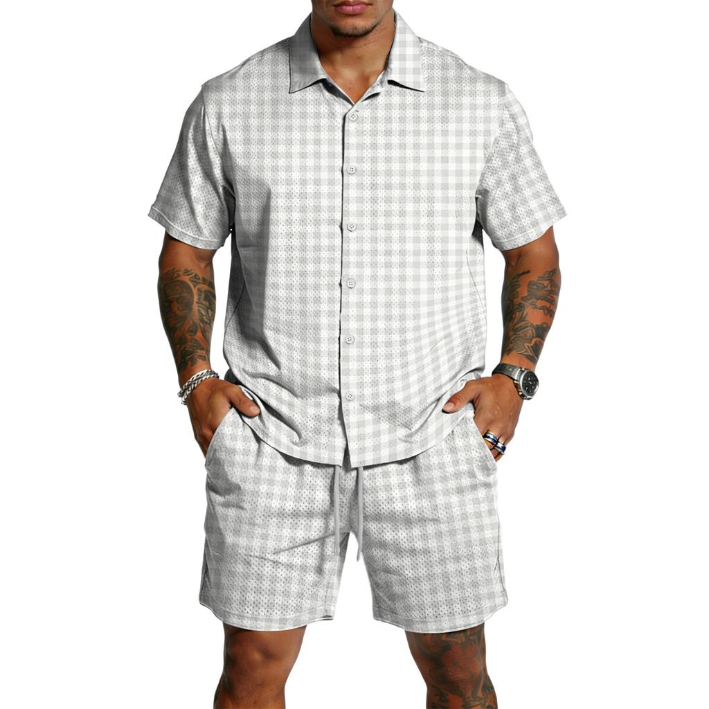 Men's Casual Short Sleeve Button Down Shirt and Shorts Set Lightweight Breathable Summer Outfit Suitable for Outdoor Activities and Leisure Wear