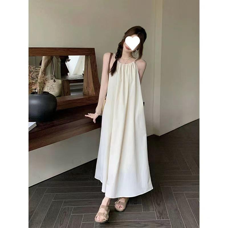 French Gentle Style Halter Suspender Dress, Loose Covering Meat, Thin, Lazy Style Long Skirt for The Masses