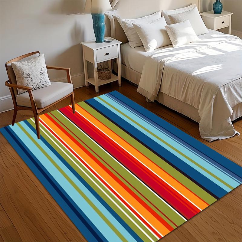 Modern Rainbow Striped Area Rug Multicolor Vertical Stripes Non Slip Washable for Living Room Bedroom Sofa Doormat Decor Kitchen