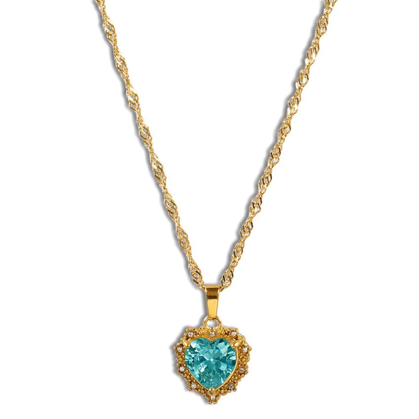 

Женское циркониевое колье в форме сердца, ювелирное изделие из нержавеющей стали, колье с золотой цепочкой, блестящее зеленое/розовое/белое колье с подвеской 18K морской синий