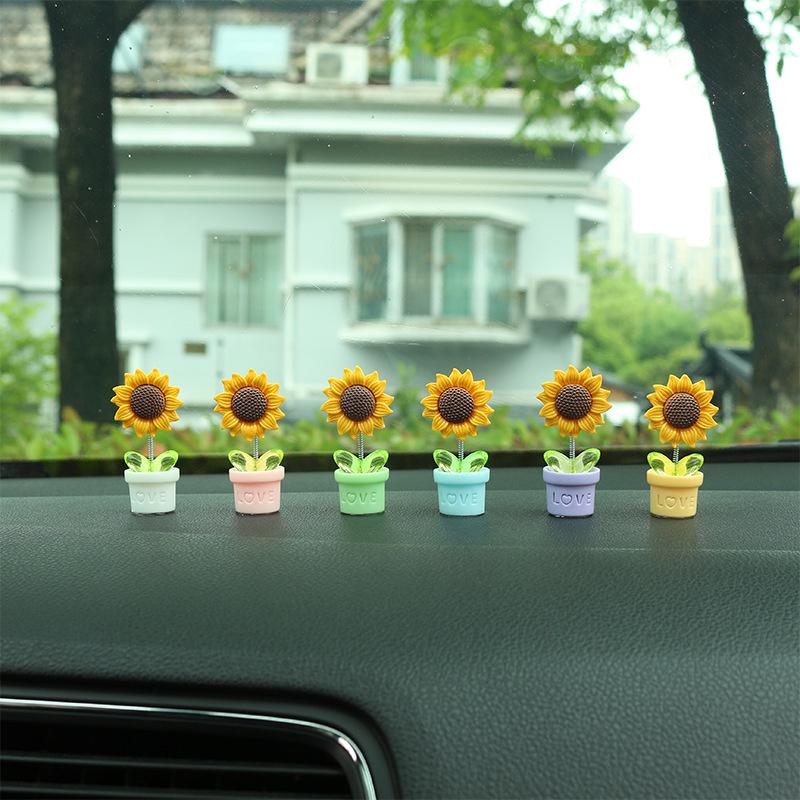 

2024 Солнечный цветок с качающейся головой, украшение для интерьера автомобиля Overall: Height 6cm, Width 3cm