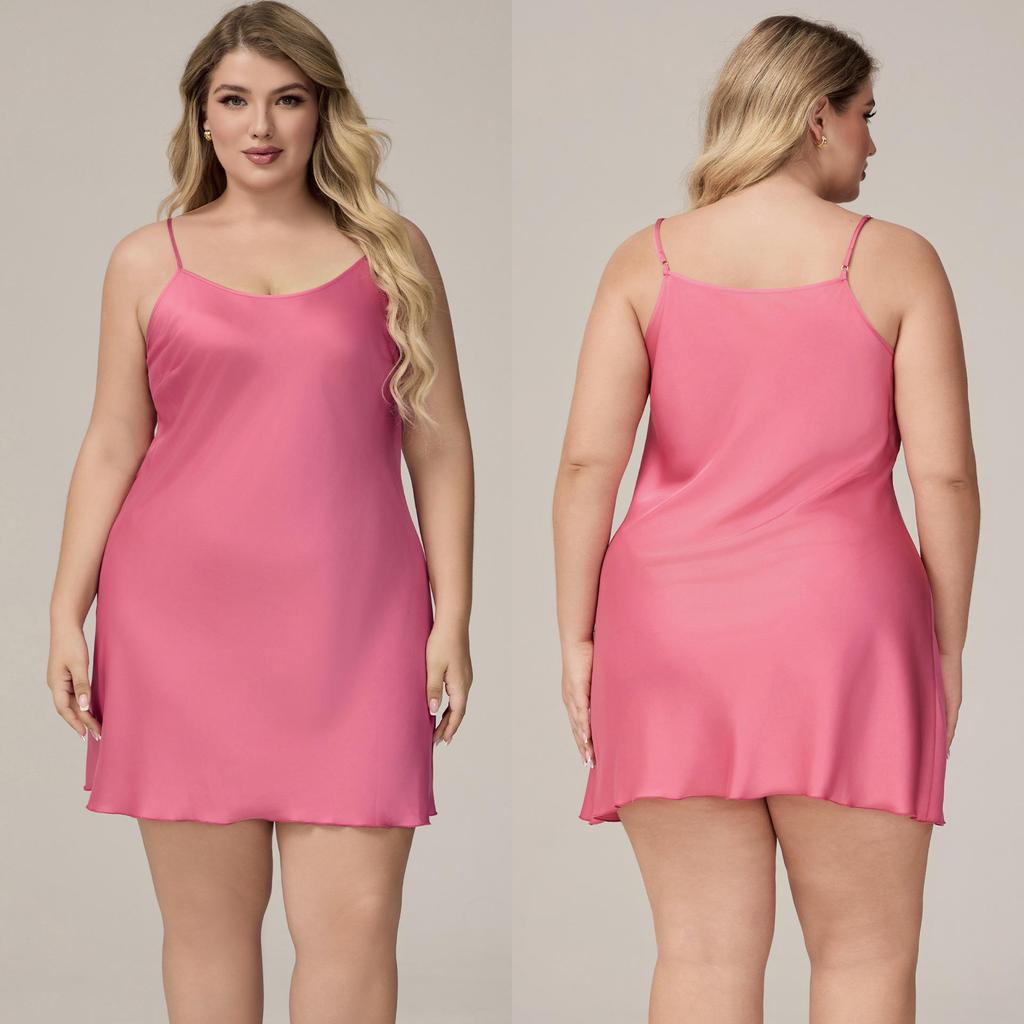 Yaoting Plus Size Spaghetti Strap Satin Chiffon Pajamas for Women - Summer Nightgown Homewear