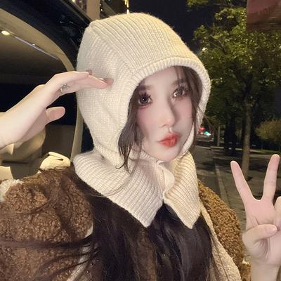 Balaclava Hat Korean Fashion Autumn and Winter Knitted Hat Fashionable Warm Neck Cover Bag Head Hat Wool Hat Neck Protection
