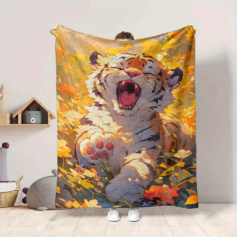 1pc Tiger Print Blanket Lightweight Blanket Throw Blanket For Sofa, Bed, Travel, Camping, Livingroom, Office, Couch, Chair yy251010078