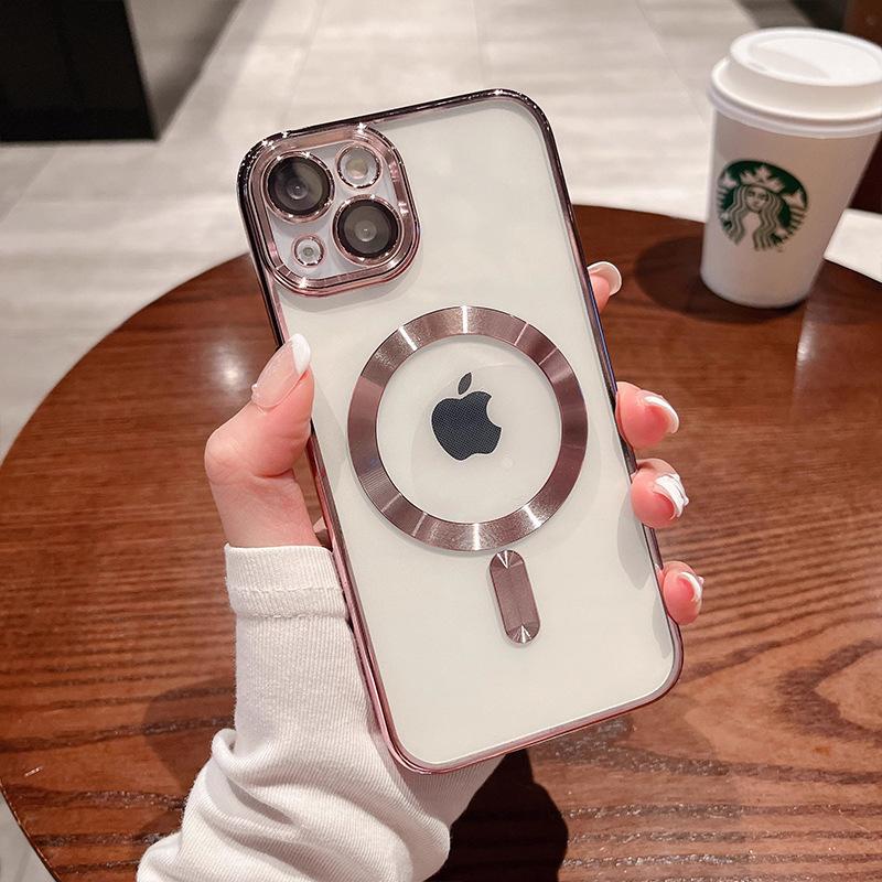 Suitable for Apple 15promax Phone Case 16, MagSafe with Lens Film 13, Transparent 14Pro Magnetic Case