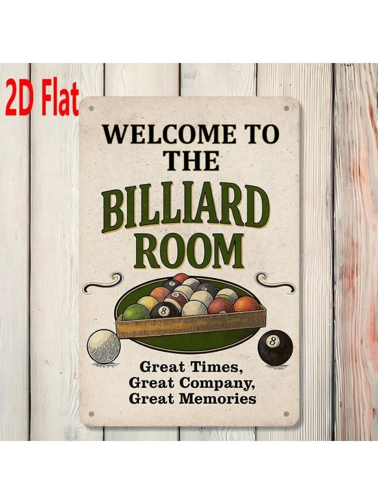Billiard Metal Wall Art Sign, 2D Welcome Poster for Game Room Decor