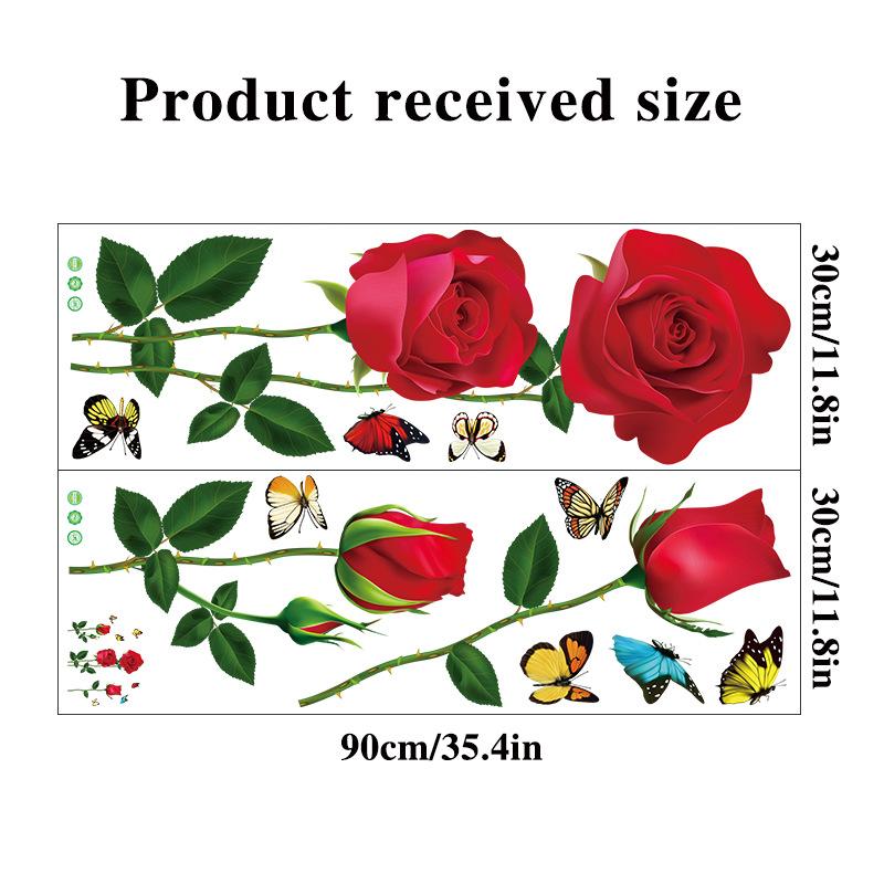 Valentine's Day Gift Red Rose Wall Sticker Classic Romantic Home Decor for Living Room Bedroom