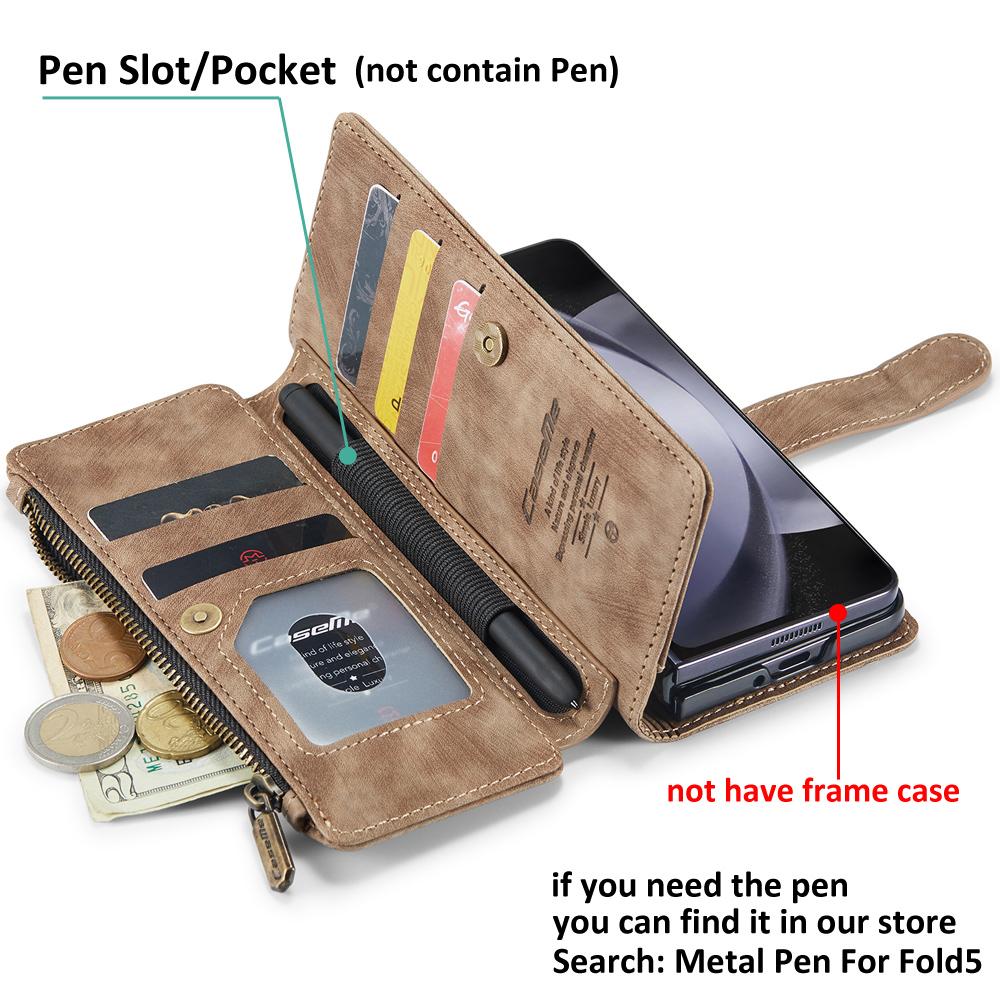 Business Retro Wallet Leather Flip Case For Samsung Galaxy Z Fold5 Fold 4 Z Fold 3 Coin Purse Zipper Wrist Strap