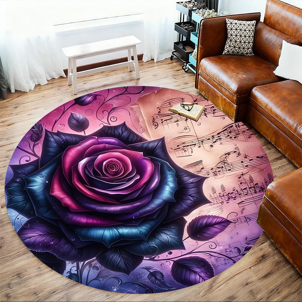 1pc Rose Symphony Round Chair mat Area Rug - Non-Slip, Floor Mat for Office, Bedroom, Ideal home decor Christmas Gift p0811482