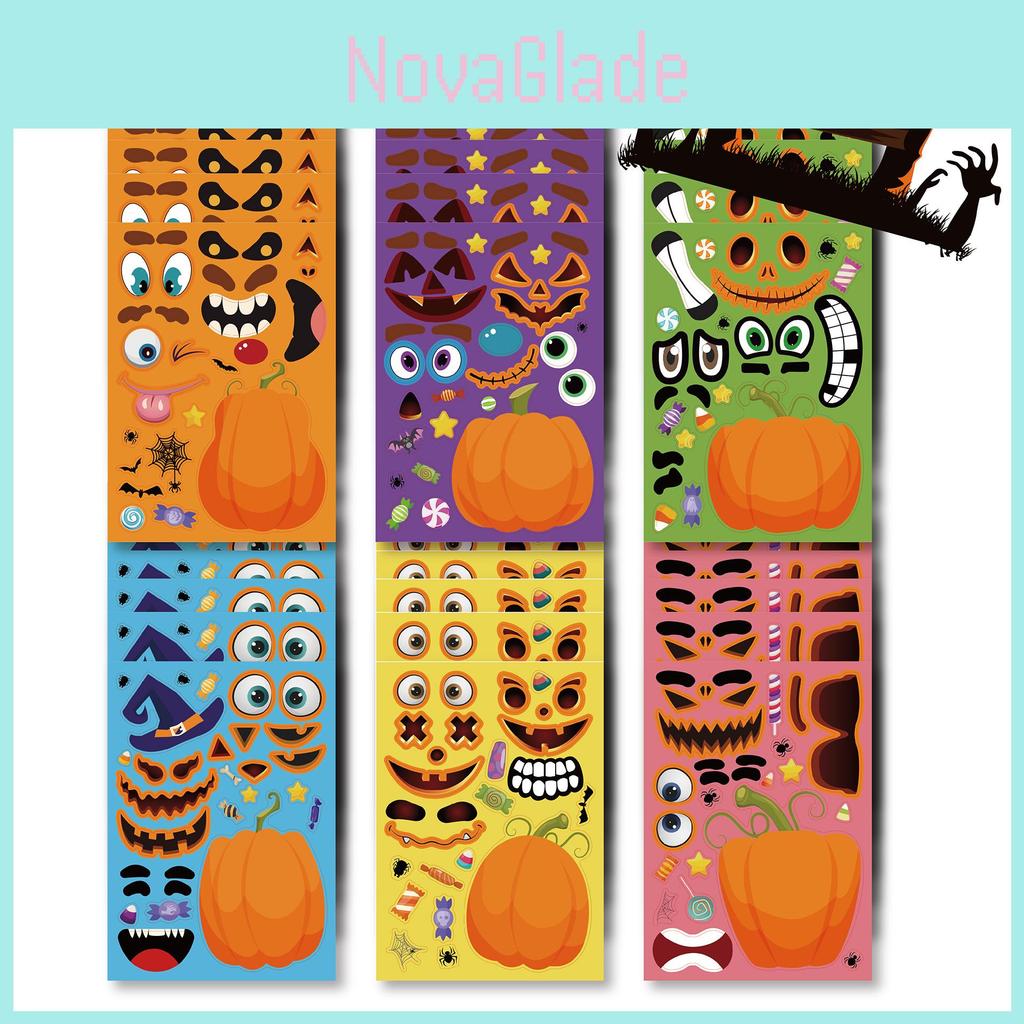 Adorable Cm2206006 Kids Cartoon Halloween Pumpkin Interactive Puzzle Stickers Set