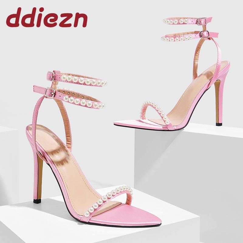

Fashion Pink Female Ankle Strap Footwear Women Heels Sandals With String Bead Fashion Pointed Toe Ladies Thin Heels Sandals Shoes 36 розовый