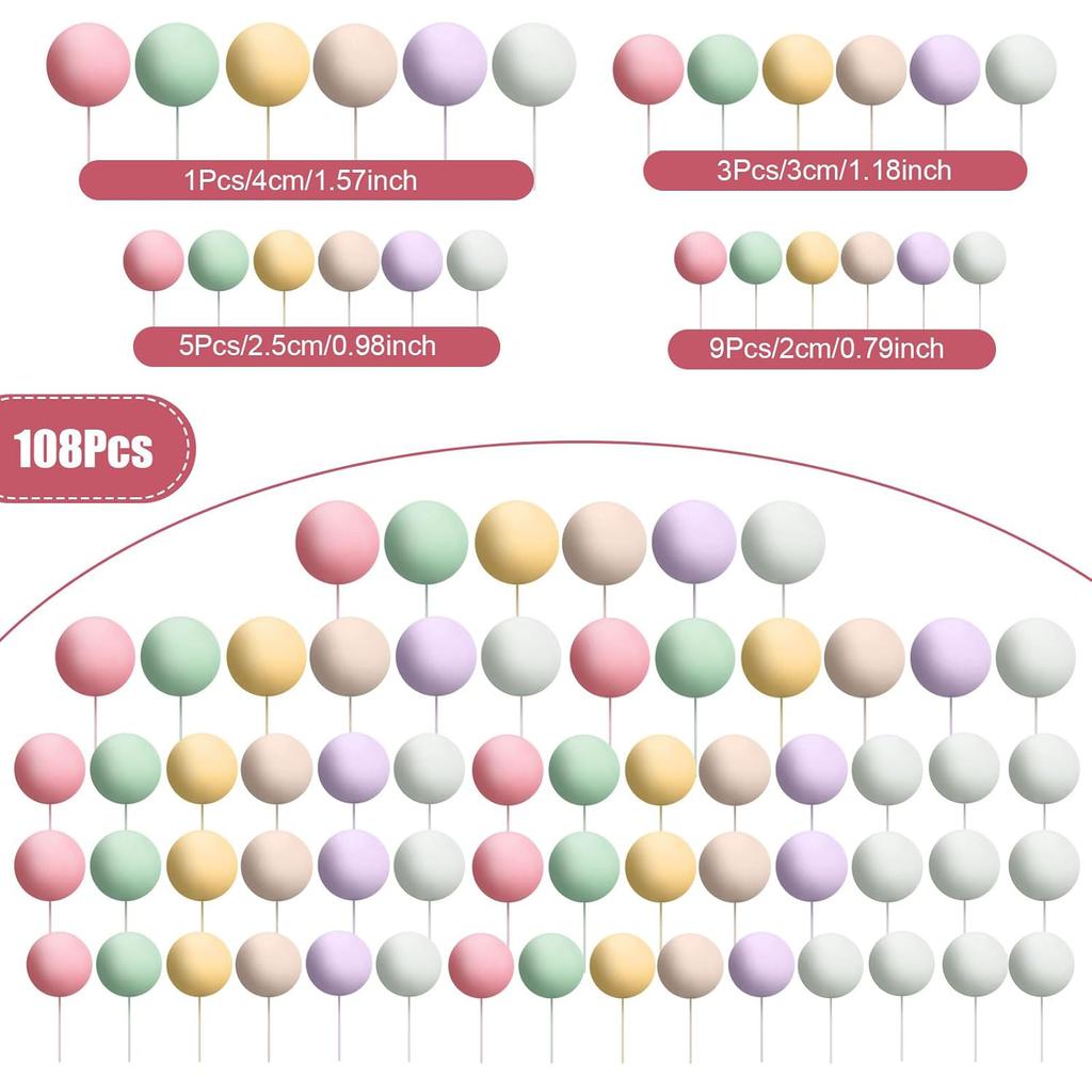 108 Stück Kugeln Kuchenaufsatz Ballons Cupcake-Aufsatz DIY Kuchen Einstecker Aufsatz Schaumstoff Kuchenkugeln Backdekoration für Hochzeitsfeier