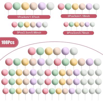 108 Peças Bolas Topper de Bolo Balões Topper de Cupcake DIY Inserção de Bolo Topper Bolas de Espuma para Bolo Decoração de Confeitaria para Festa de Casamento