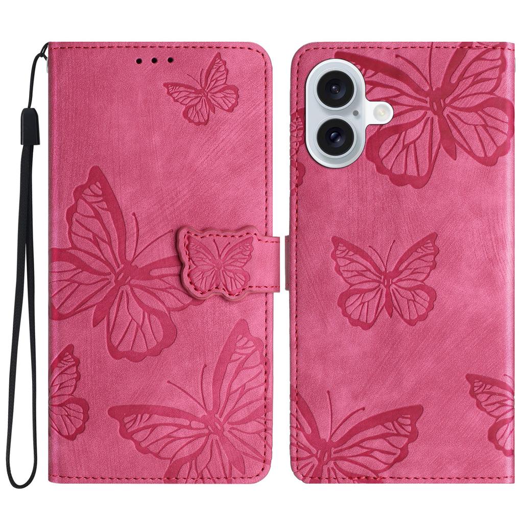 For iPhone 16 Plus Case Butterfly Flip Stand PU Leather Phone Cover