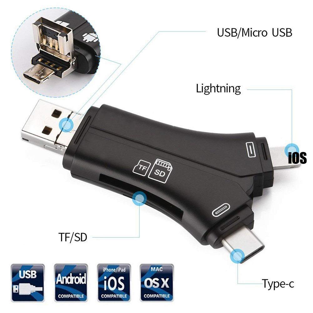 4-in-1 Otg Card Reader Universal Multi-functional Mobile Phone Tf Sd Camera Multi Interface Card Reader (with App)
