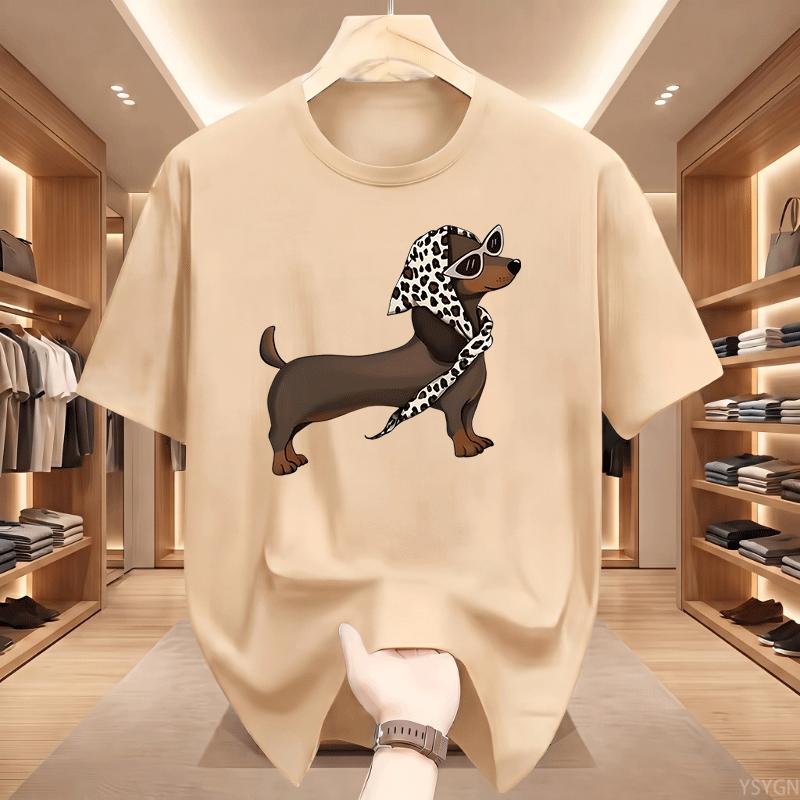 Cool Dachshund Unisexs Crew Neck T Shirt Sausage Dog Sunglasses Spotted Bandana Pet Cartoon Short Sleeve Casual Street Tops