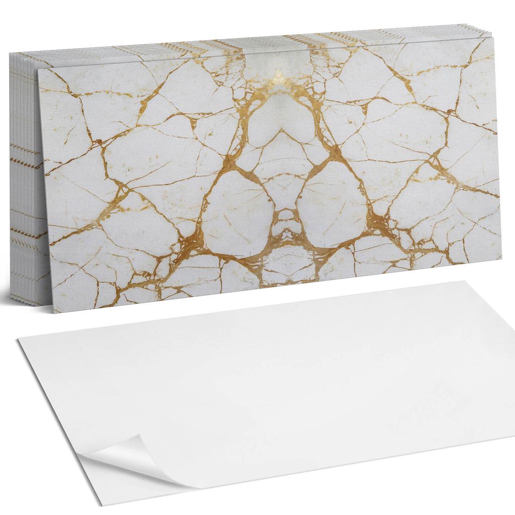 Set of Self-Adhesive Vinyl Tiles Elegant Marble with Veins 10x40x20 Cm