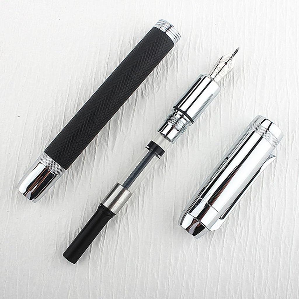 Ranvi Jinhao 92 Fountain Fine with Ink Converter Pen, Nib, (Silver Black)