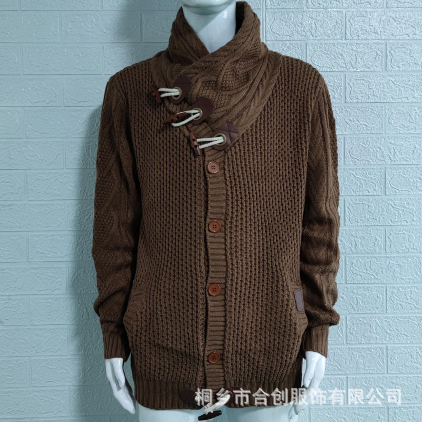 

Winter Knit Cardigan With High Neck And Buttons Fashion Sweater XXXL коричневий