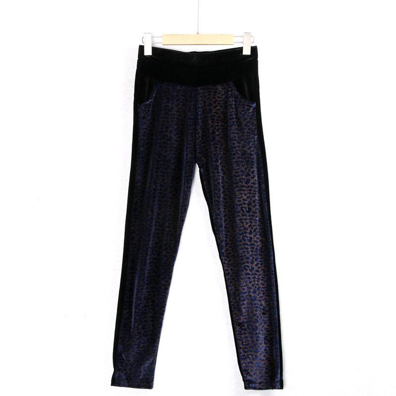 

Эластичные вельветовые брюки с высокой посадкой, экспортный хвостовой крой, подходят ко всему Black + coffee bottom print blue All yards