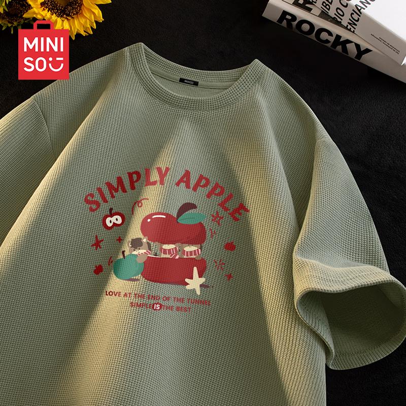 MINISO Men s Casual Waffle Knit Round Neck Short Sleeve T-Shirt 4XL