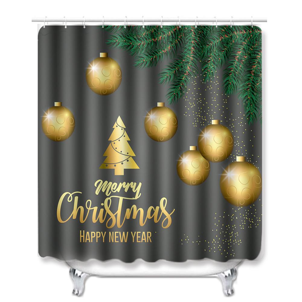 Christmas Bathroom Non-Slip Door Mat, Shower Curtain Floor Mat Combination Four-Piece Toilet Absorbent Carpet