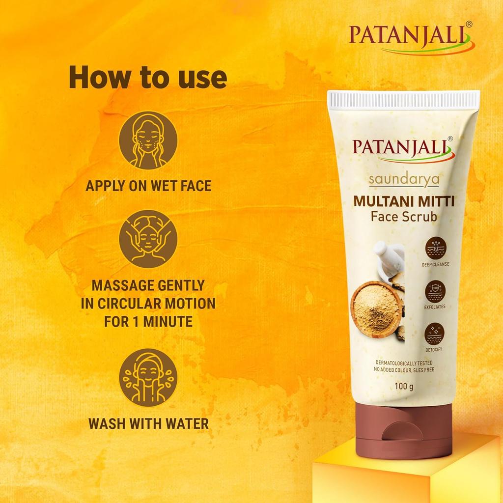 Patanjali Saundarya Multani Mitti Face Scrub 100g Pack of 1 for Glowing Smooth Natural Skin Care