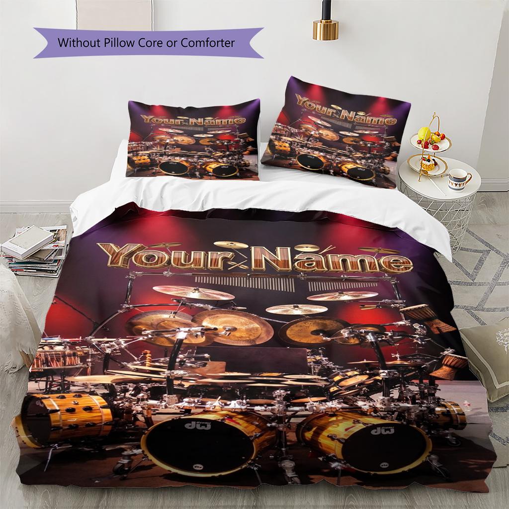 Name Custom Drum Pattern Bedding Set Quilt Cover Pillowcase Home Decor Gift (1 * duvet cover + 2 * pillowcase, without core)