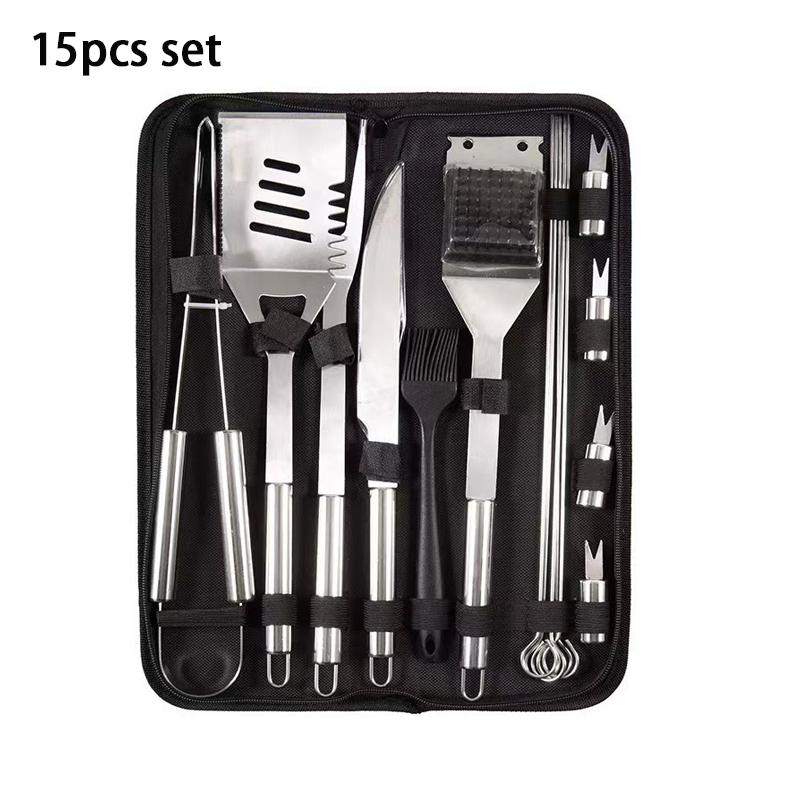 JUSTINLAU BBQ Grill Accessories Set Stainless Steel BBQ Utensil Kit with Bag Portable Outdoor Practical Grill Tools Utensils Kit