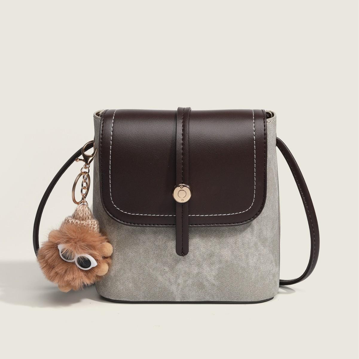 

Xiaohongshu Super Popular Small Bag for Women 2025 New Daily Commute Phone Bag Niche Versatile Crossbody Bucket Bag Gray（plus Pendant）