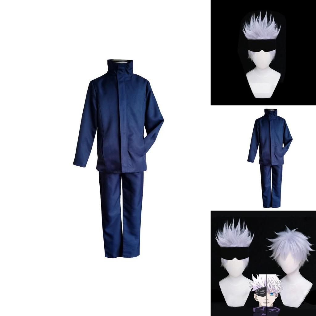 Autentyczny Kostium Cosplay Jujutsu Kaisen Gojo Satoru Peruka Męski Garnitur Mundurek Szkolny Strój Na Imprezy