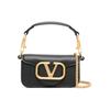 Locò Gold V Logo Abnehmbare Schiebekette Kalbsleder Baguette-Tasche Crossbody Umhängetasche Mini Damen Taschen Schwarz W2P0Z28ZXL0NO