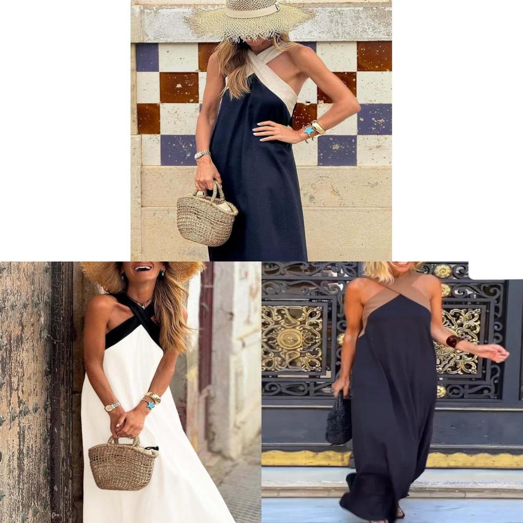Modern Elegant Sleeveless A Line Dress With Splicing Design For Office Wear