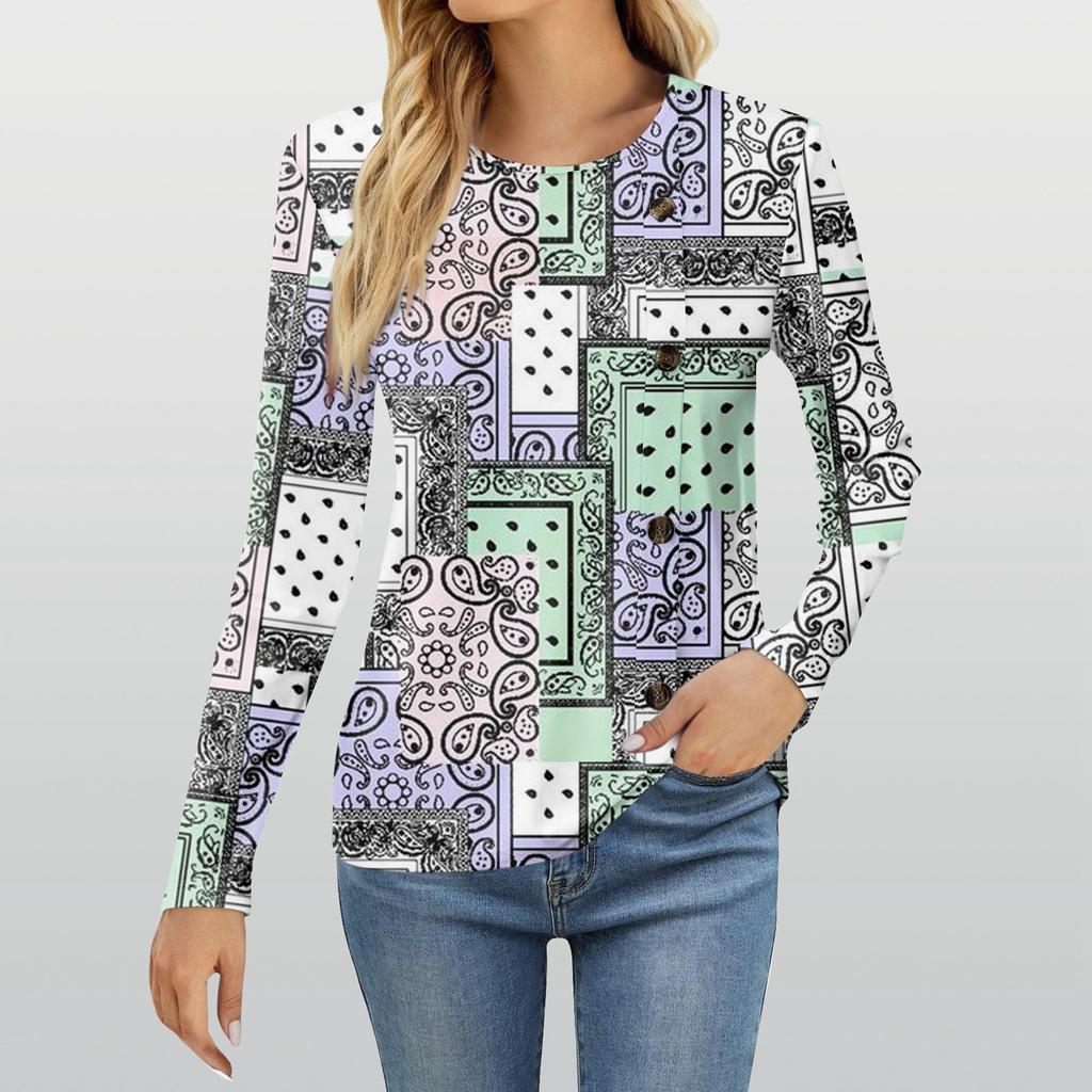 Damenmode Lässiges Rundhals-Langarm-T-Shirt mit Aufdruck