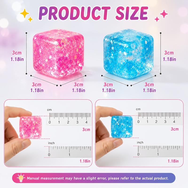 (HefengCL) Glitter Cube TPR Squishy Toy, Soft Stress Relief Squeeze Toy, Random Color, Ideal Party Favors Classroom Rewards