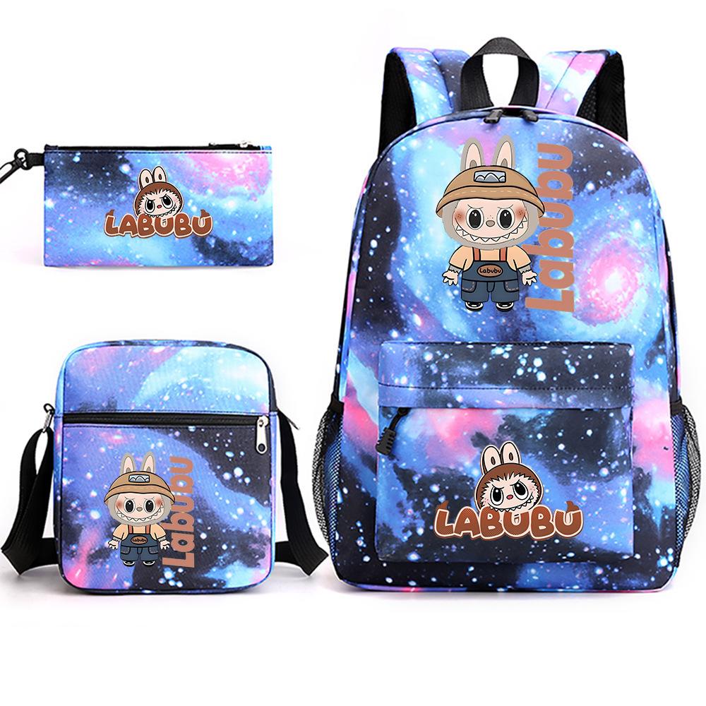 Labubu Peripheral Printing Student School Bag Backpack Shoulder Pencil Bag 3-piece Set