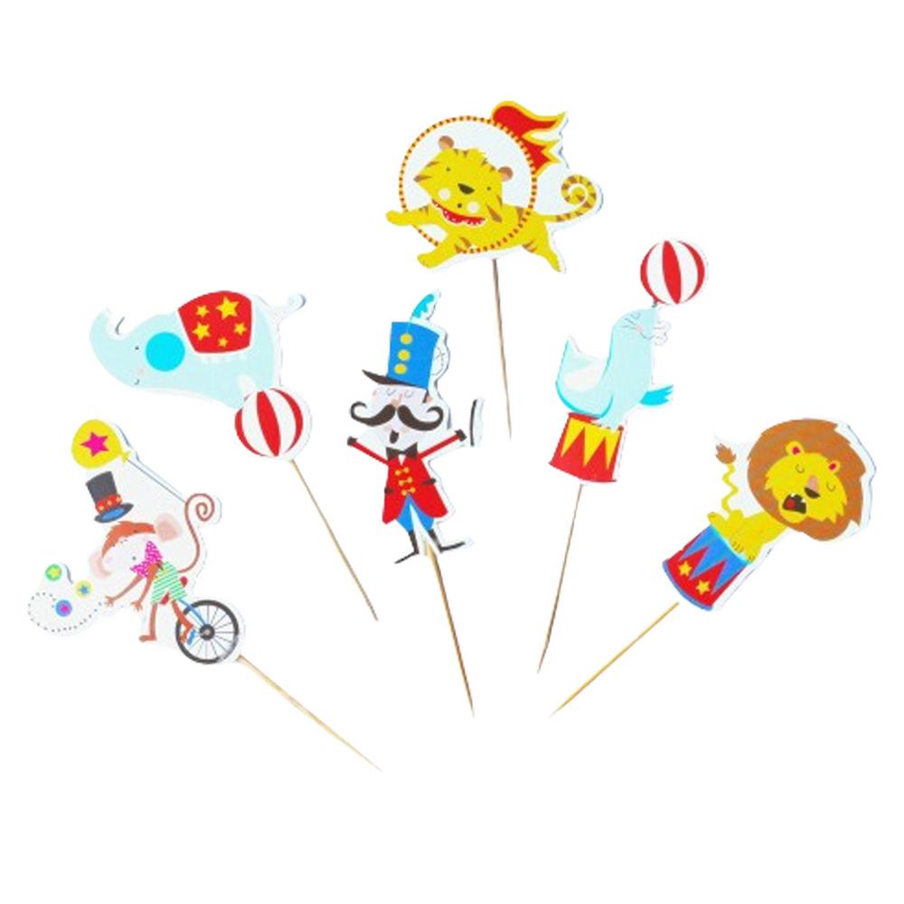 

Circus Cupcake Decorations 24X Food Snack Picks Monkey Lion Elephant Tiger Dolphin Cupcake Pick For Birthday Decorations красный