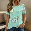 Women’s Round Neck Short Sleeve Top with Floral Print and Button Casual Loose Fit T Shirt Blouse for Daily Wear