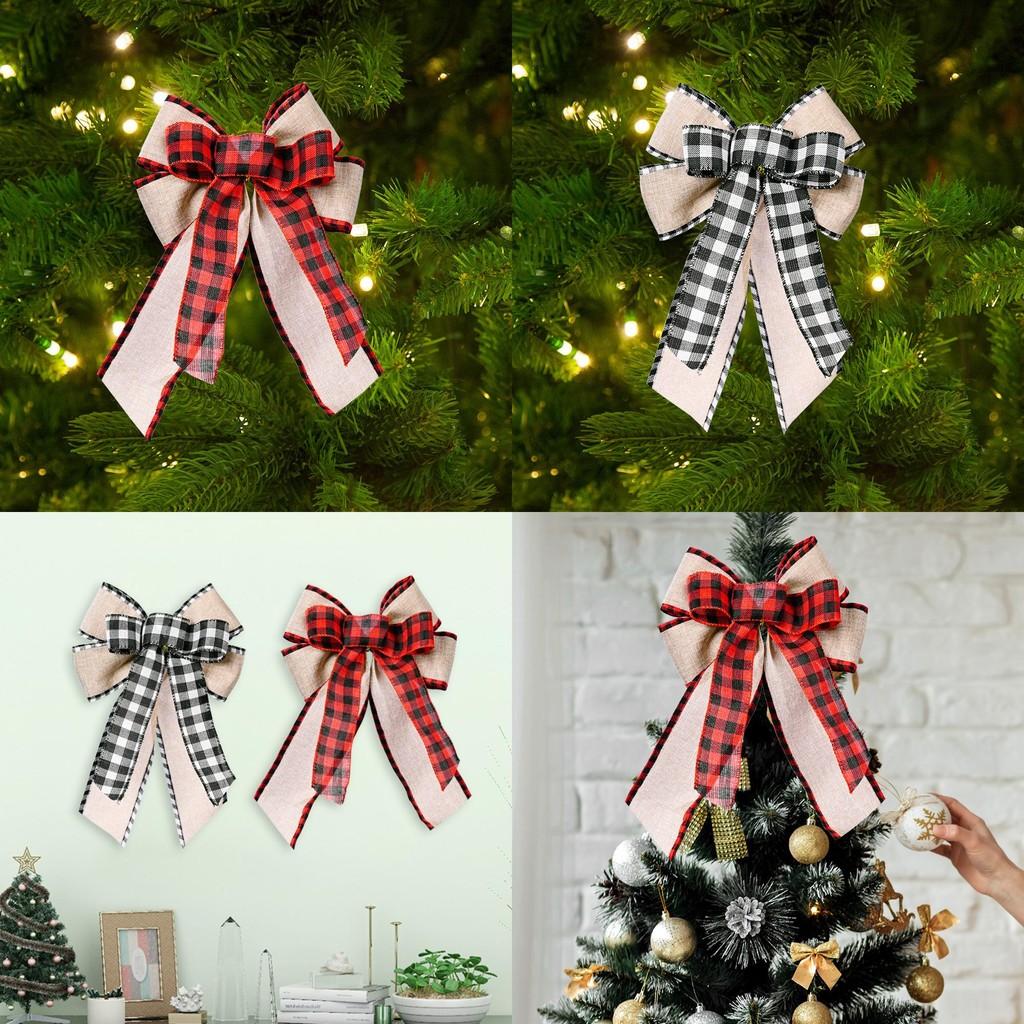 Christmas Decorative Plaid Ribbon Bow With Red And Black For Tree Topper Decor