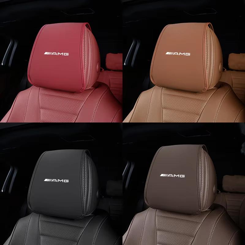 2Pcs Car Seat Headrest Cover Leather Protective Case For Mercedes Benz AMG W204 W205 W203 W211 W212 W213 W201 W210 W124 W126 W14 LJ8