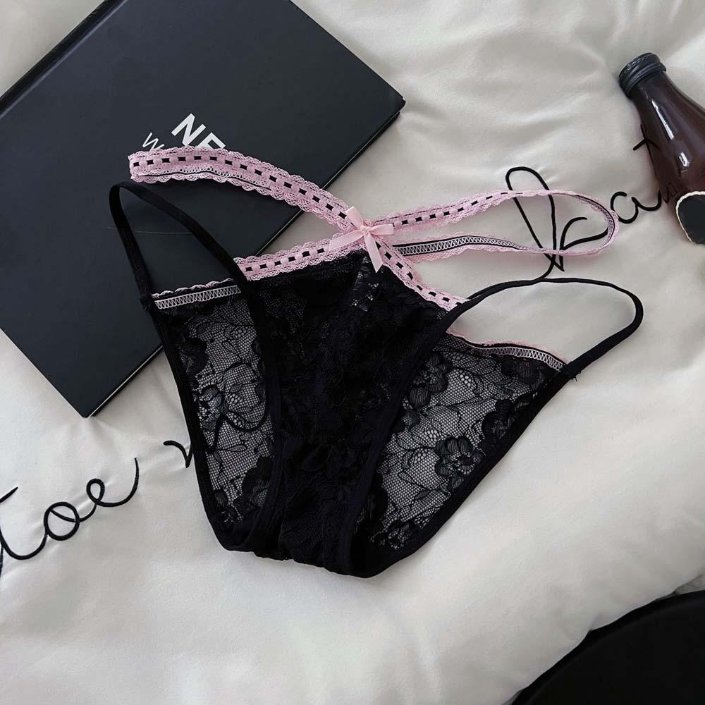 Bowknot Underwear for Women Hollow Lace Underpants Breathable Mesh Flower Lace Panties  Hotel