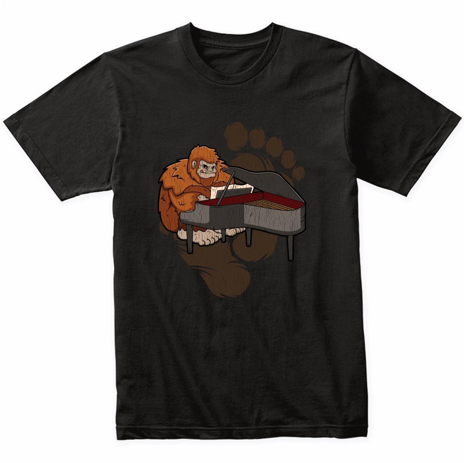Bigfoot Piano Shirt - Sasquatch Playing Piano Funny T-Shirt L