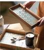 Japanese Style Rectangular Wooden Tray, Light Luxury Glass Home Decoration Storage Living Room Coffee Table Tray