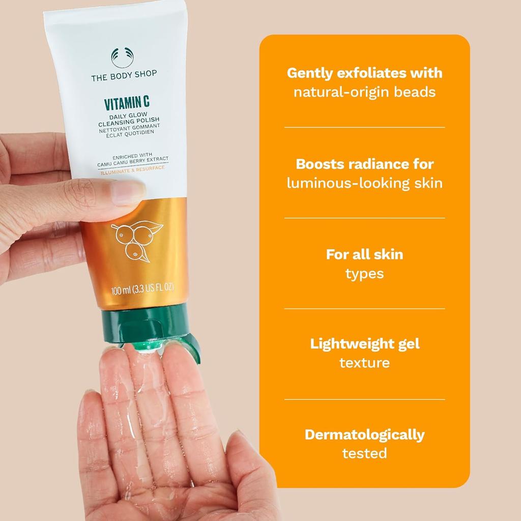 The Body Shop Vitamin C Daily Glow Cleansing Polish 100 Ml Exfoliating Face Cleanser For Dull Tired Skin Radiance