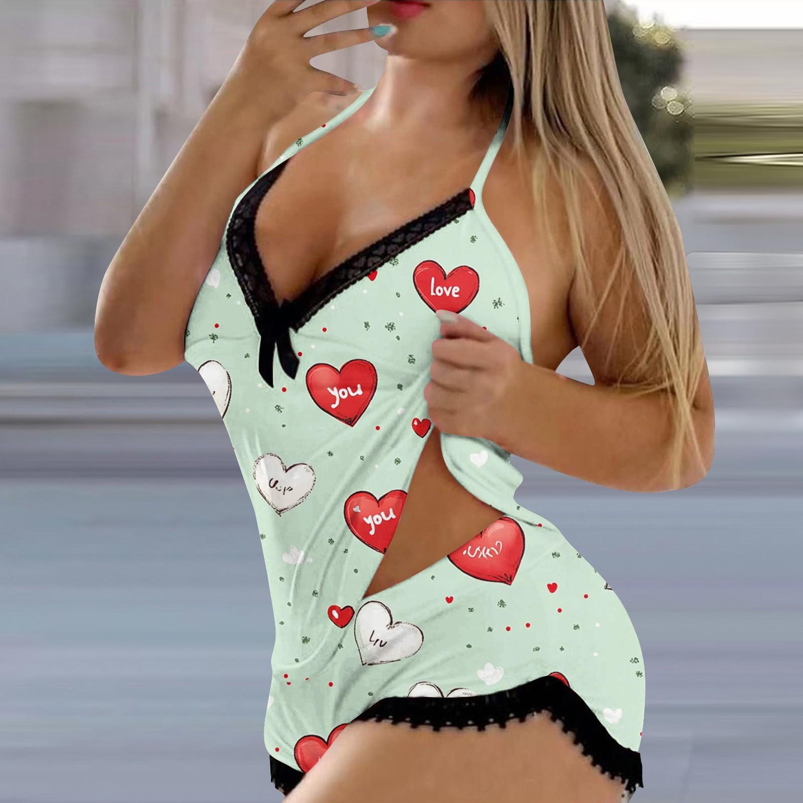 

Женский пижамный комплект с V-образным вырезом, кружевной строчкой и безрукавкой на День святого Валентина XXL