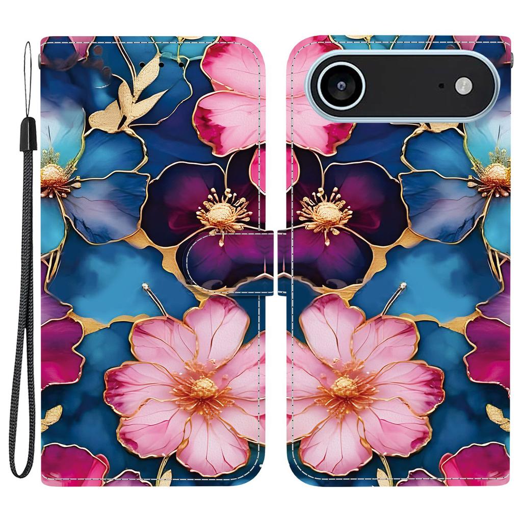 For iPhone 17 Air Wallet Case Pattern Printing Leather Stand Phone Cover with Strap