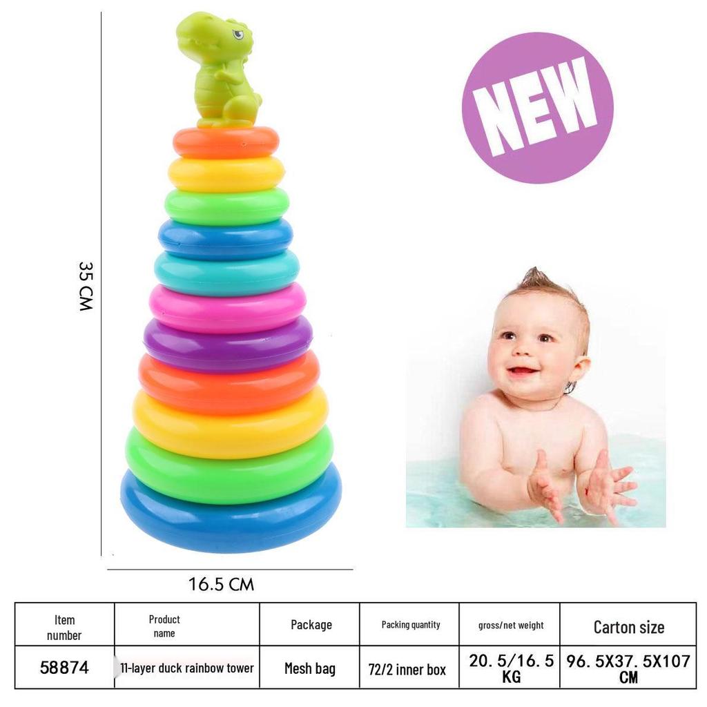 Rainbow Ring Toss Duck Stacking Game - Educational Toy for Kids 0-3